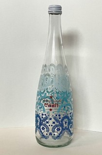 Evian Christian Lacroix 2017 Limited Edition Glass Water Bottle Blue Lace BOHO