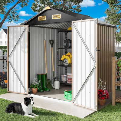 5.7X5.7Ft Outdoor Storage Shed, Metal Garden Tool Shed with Breathable Vent and