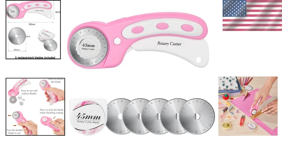 Cortador giratorio 45 mm con cuchillas adicionales para tela cuero acolchado costura artesanía Foto 2 de 4