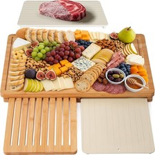 Bamboo Cutting Board Set with Defrosting Tray, Wood Cutting Boards for Kitchen