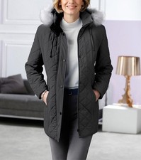 Damen Steppjacke Langarm Umlegekragen Kapuze Druckknopf schwarz Gr. 50 Neu