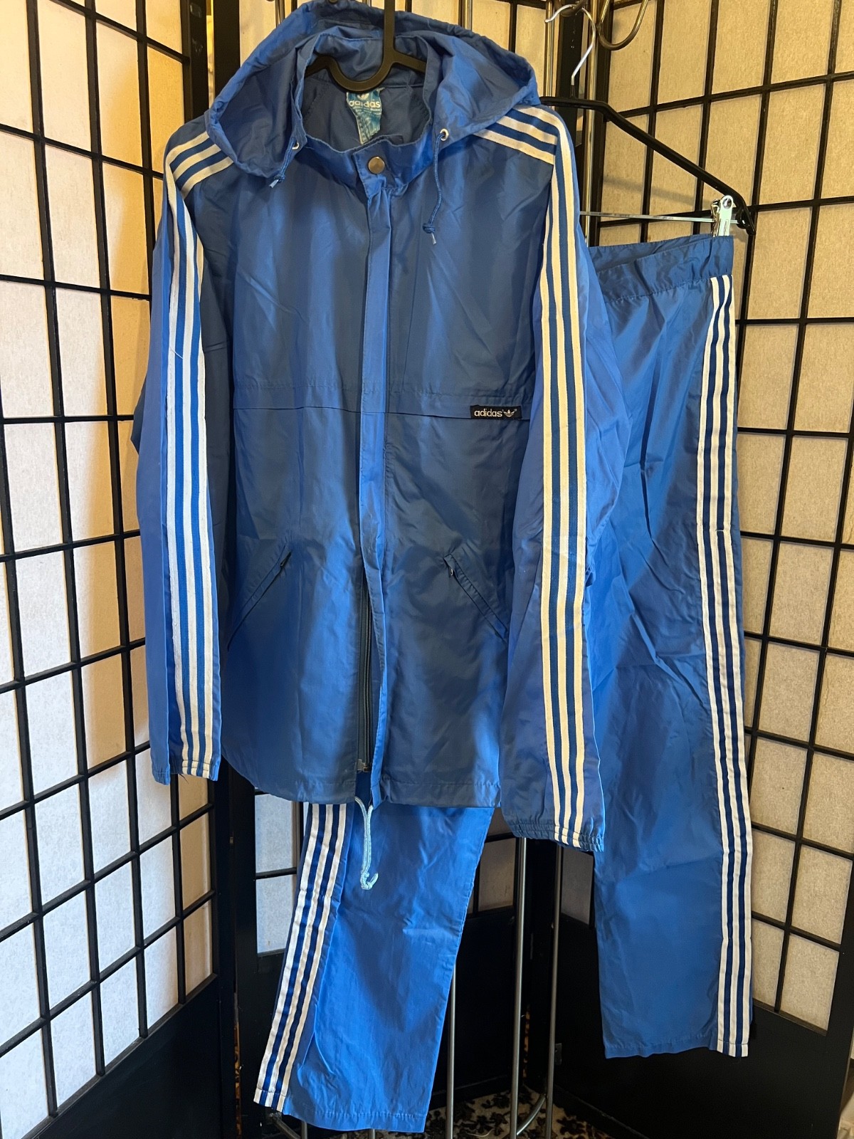 Rare Vintage Adidas Tracksuit Set Blue White Side Zip Warm Up Pants 70s 80s