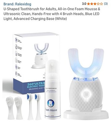 Sani White Ultrasonic Toothbrush Sparkle Glow U Shaped Teeth Whitening 360 Brite