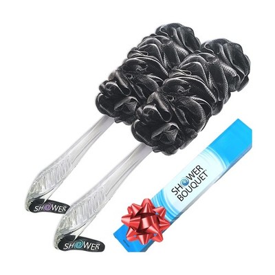SHOWER BOUQUET Loofah-Charcoal Back-Scrubber 2-Pack // Long-Han... USA Fast Ship