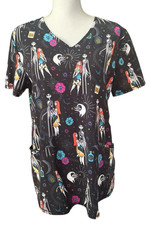Disney Size Medium Nightmare Before Christmas Black Stretchy V Neck Scrub Top