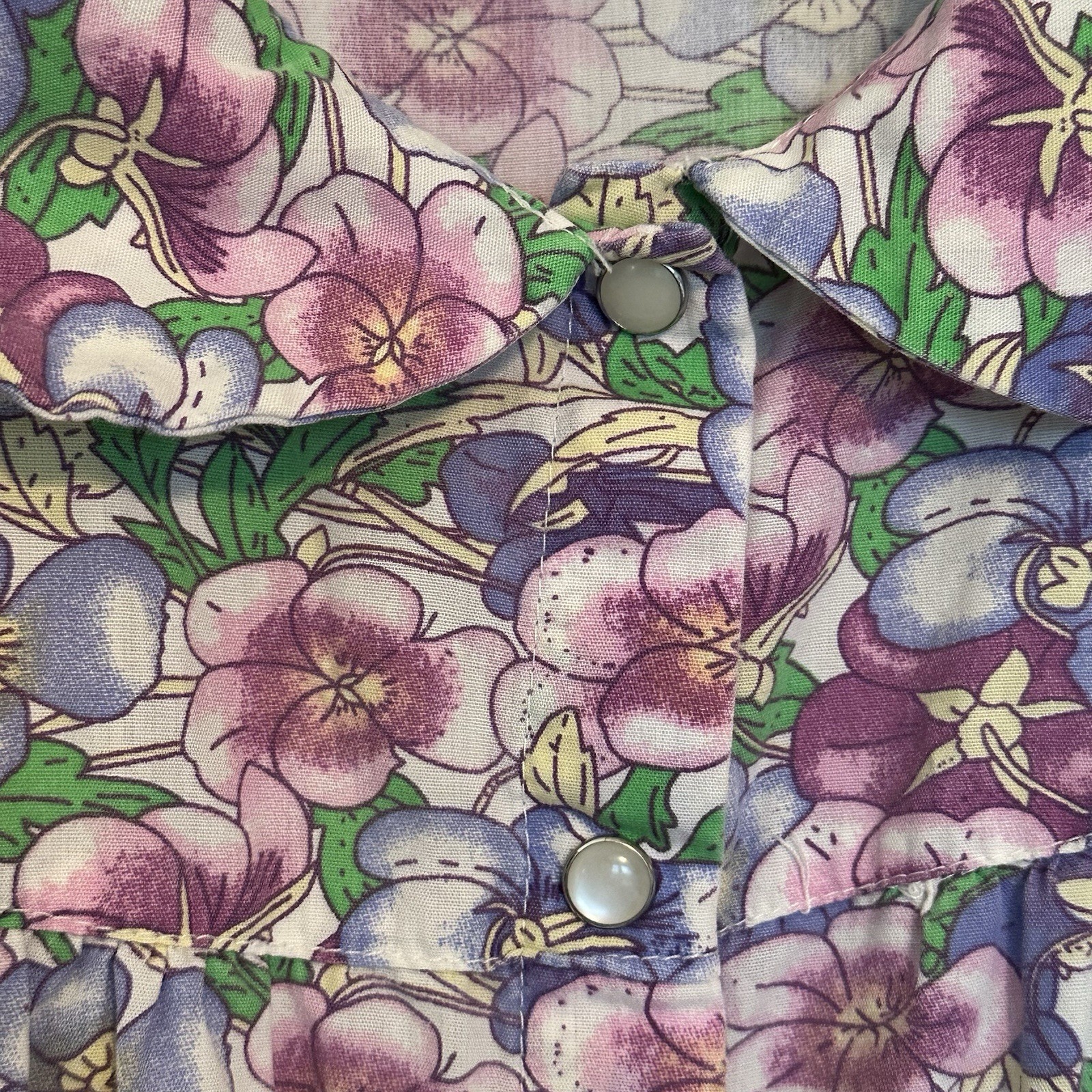 Vtg Floral Housecoat Pearl Snap Housedress Duster… - image 16