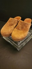 UGG Women's Clogs Mules, Size 7, Brown Tan Suede Leather with Sheepskin Lining.
