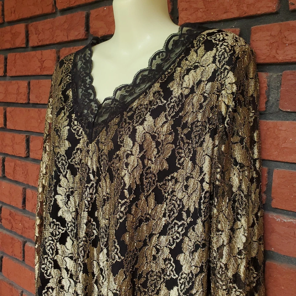 Vintage Y2K 2000s Gold Black Lace Top Kathy Ireland Plus Size 1X Goth Whimsigoth - Image 2 of 4