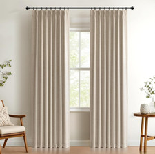 Oatmeal Faux Linen Blackout Curtains, 96" Long, 2 Panels Set