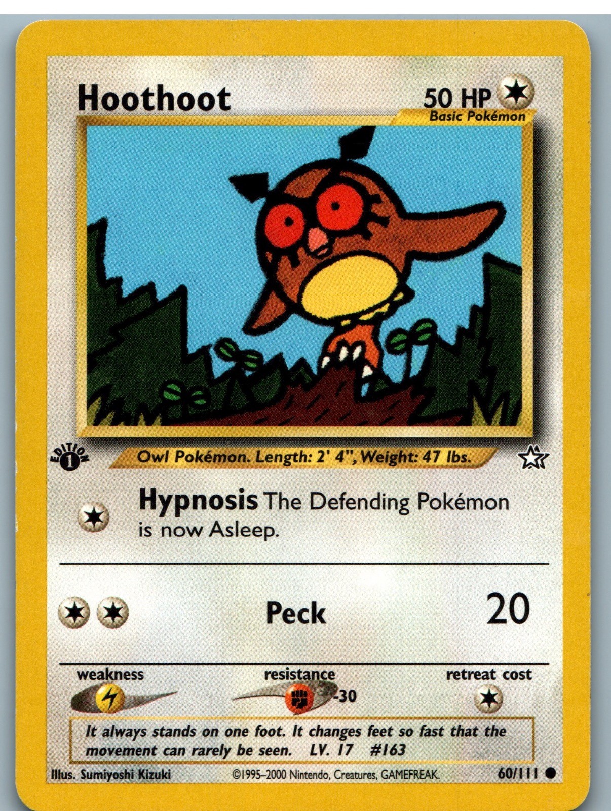Hoothoot 60/111 Common Neo Genesis Pokemon 1st Edition Moderately Played
