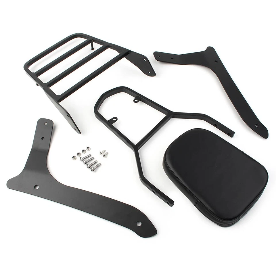 Black Backrest Sissy Pad & Luggage Rack For Yamaha XVS1300A V Star 1300 2007-15 Foto 3 de 4