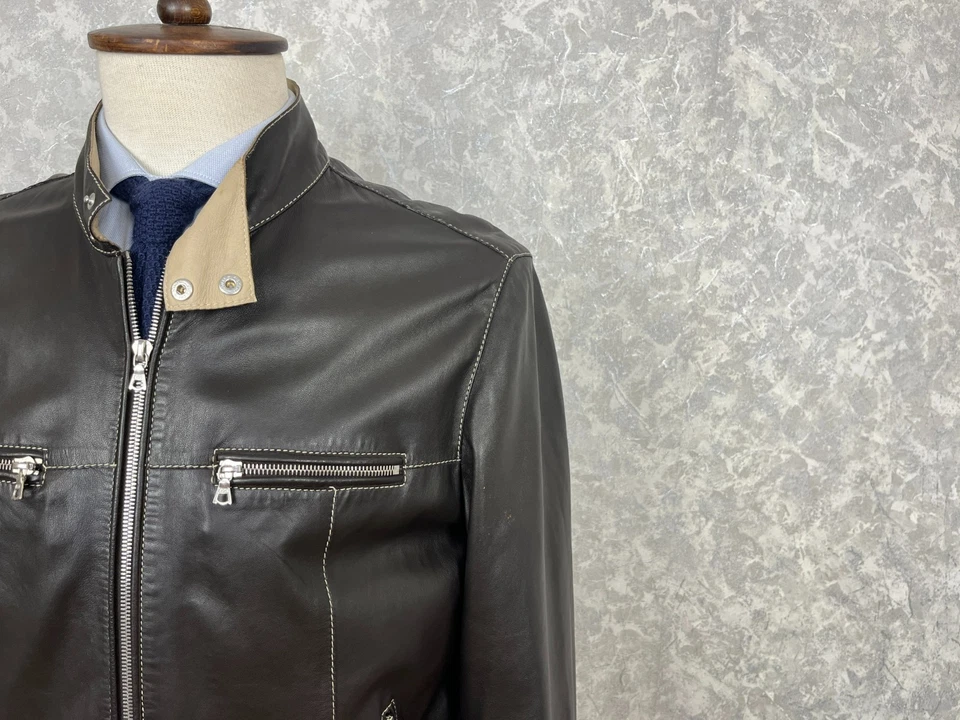 Chaqueta de cuero marrón chocolate Paul Smith para hombre forrada de lino cremallera completa 40, EU 50 Foto 4 de 4