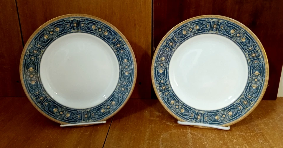 Waterford CELTIC SCROLL GOLD Juego de platos de ensalada de 2, 8 1/8", Inglaterra, azul verdoso Foto 3 de 4