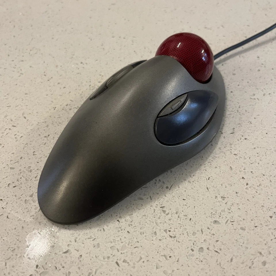 Logitech T-BC21 USB Wired Optical Trackman Red Marble Mouse Trackball - Works! - Image 2 of 4
