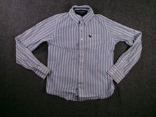 Abercrombie Fitch Shirt Men M Blue White Stripe Button Down Logo Classic Preppy