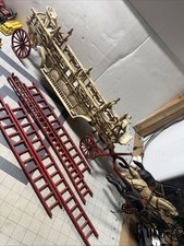 Vintage Cast Iron Three Horse Drawn Toy Fire Truck Hook Ladder 30" Long Rare