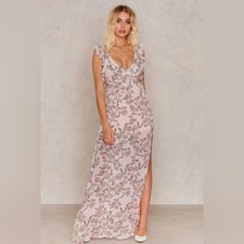 For Love & Lemons Bee Balm Ruffled Maxi Dress Pink Floral S Modern Cottagecore