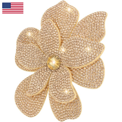 Merdia 3.74 Inches Rhinestone Camellia Flower Brooch Pins Hair Clips For Women