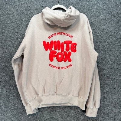 White Fox Hoodie Womens S/M Beige Puff Print Era 8.5 Lounge