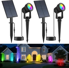RGB Solar Spot Lights Outdoor,2 Pack Color Changing Solar Landscape Spotlights I