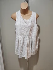 Lane Bryant Top 14 White Floral Embroidered Sleeveless Plus Size