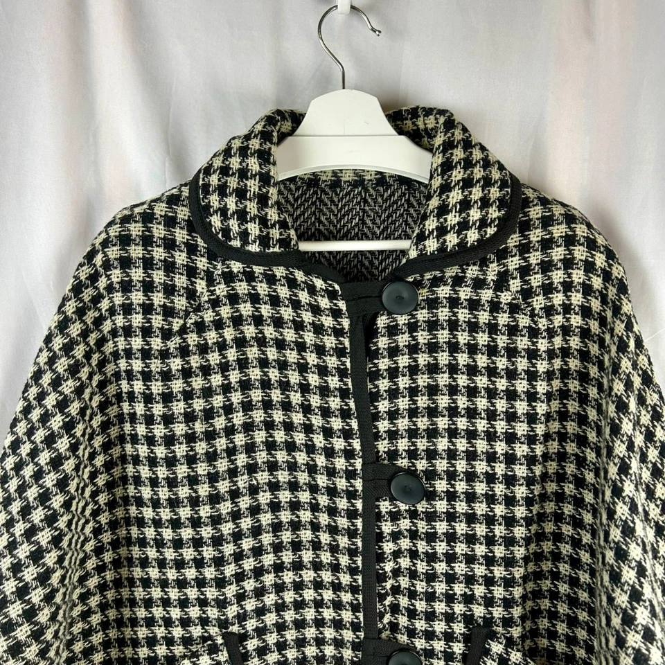 Poncho Abrigo Mujer Talla Única Negro Blanco Pata de Gallo Cuadros Espiga Foto 3 de 4