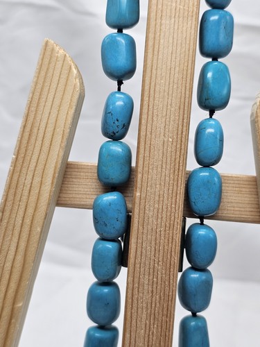 Vintage "CN" 585 Gold Filigree Clasp Natural Turquoise Rough Bead Necklace 18” + - Picture 6 of 14