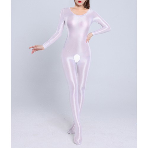 Womens Glossy Long Sleeve Full Body Jumpsuit Crotchless Catsuit Stretchy Cutout - Bild 17 von 93