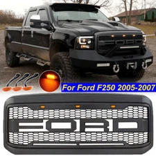 Front Grille For Ford F250 F350 Super Duty 05-07 Raptor Style Matte Black W/LEDs