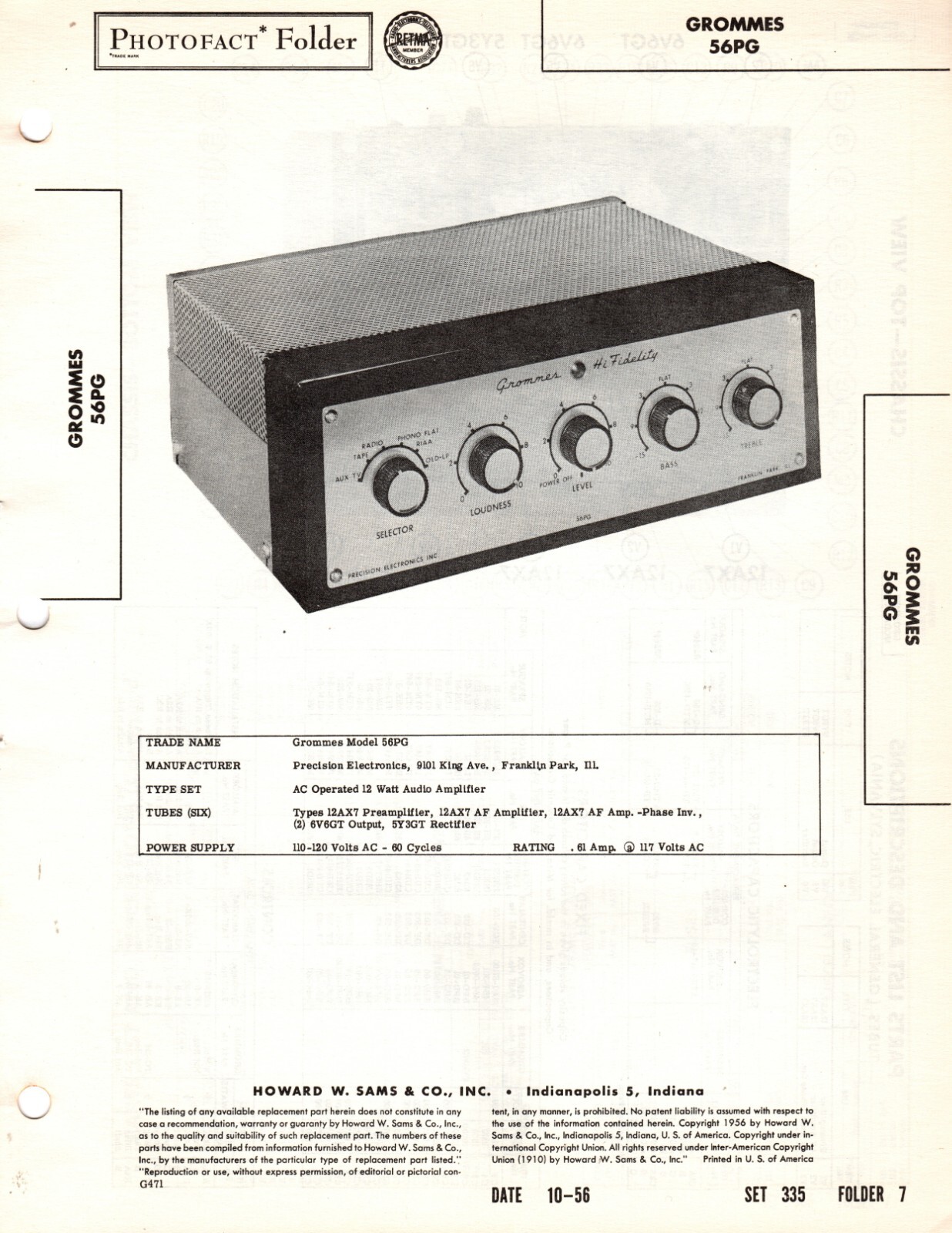 Grommes- Model 56PG - Amplifier - Original Service Manual -1956