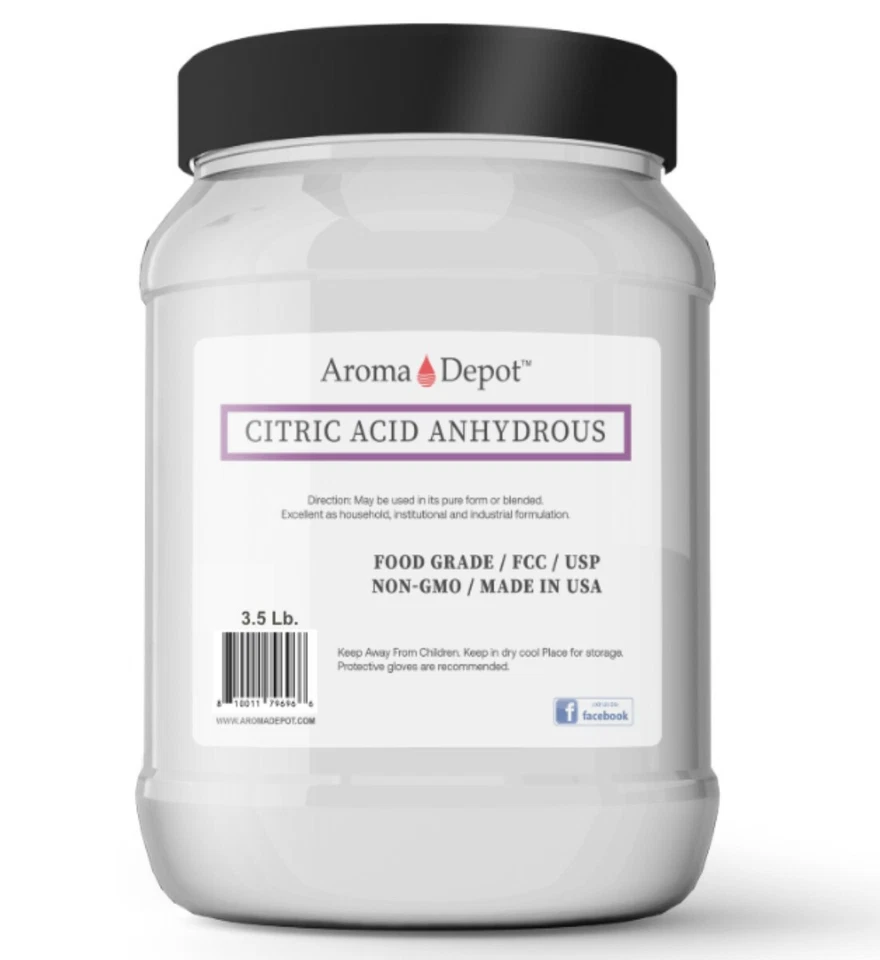 Ácido cítrico 3,5 lb 100 % puro premium grado alimenticio NO TRANSGÉNICO anhidro grado A frasco Foto 3 de 4
