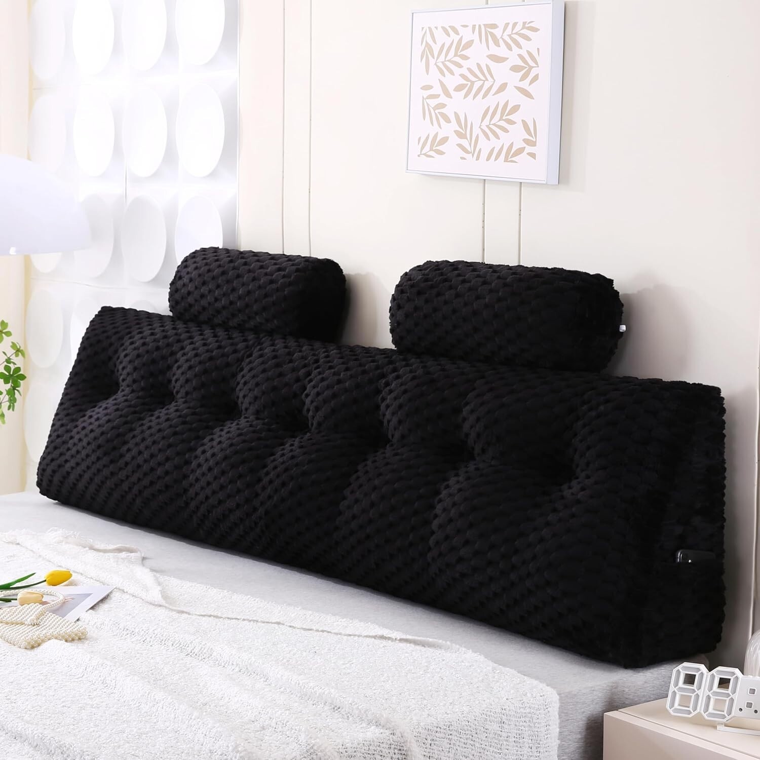 Wedge Headboard Pillow + 2 Head Roll Pillows Bed Wedge Pillow Lap Top Pillow ...-image