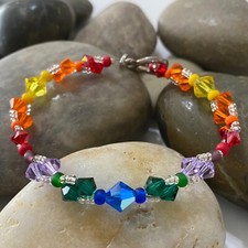 Handmade Double Rainbow Swarovski Crystal Beaded Artisan Bracelet