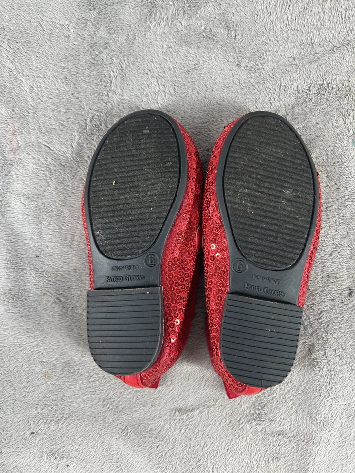 Zapatos Mary Jane Desteñidos Glory Rojo Lentejuelas Sin Cordones Niña Talla 6 Foto 2 de 4