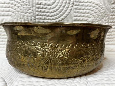 Vintage Embossed Solid Brass Planter Plant Flower Pot Handmade in India
