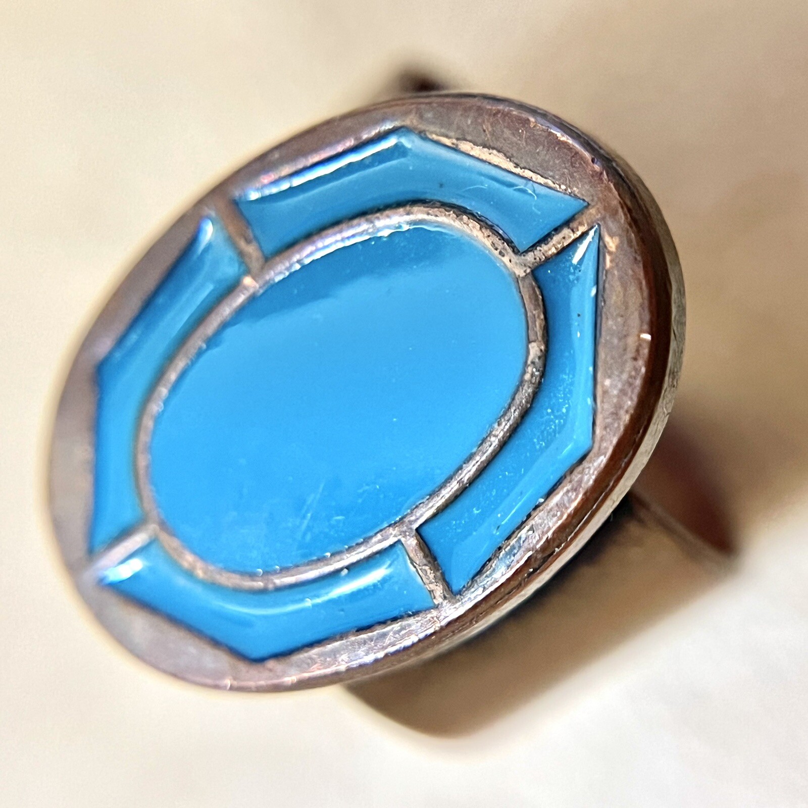 Solid Copper Adjustable Ring - Turquoise Enamel  … - image 3