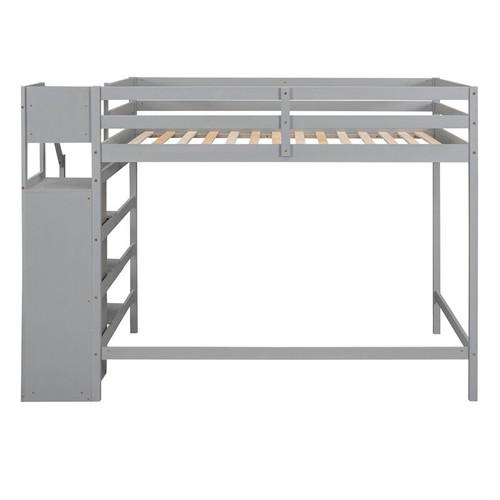 Full Size Loft Bed with Built-in Storage Wardrobe &Staircase for Kids Teens Gray - Picture 8 of 16