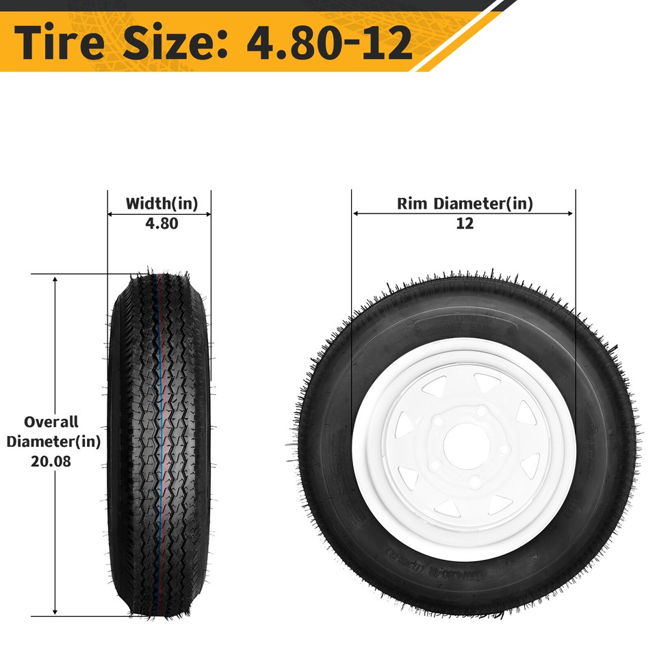 Two 4.80-12 Trailer Tires And Rims 4.80x12 480x12 LRB 5 Lug White Spoke ...