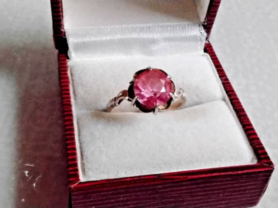 Vintage USSR Sterling Silver Pink Gemstone Ring  Authentic Soviet Hallmark 8.5 U