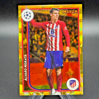 Alvaro Morata 2023-24 Topps Merlin UCC Gold Atomic Refractor /50 Atletico Madrid