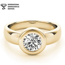 IGI D/VS Lab Grown Round Cut Diamond Bezel Set Solitaire Engagement Ring.