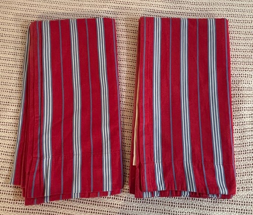 Pottery Barn Striped Red Blue Pair Drapery Panels Curtains 44x 84 Fully Lined - Picture 7 of 14