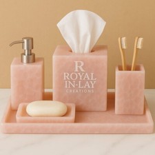 rose Quartz Bathroom Set   Tissue Box, Soap Dispenser  case, Brush Holder,tray