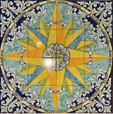 Pannello Decorato A Mano 80x80 Rosa Dei Venti Piastrelle ceramica Vietri