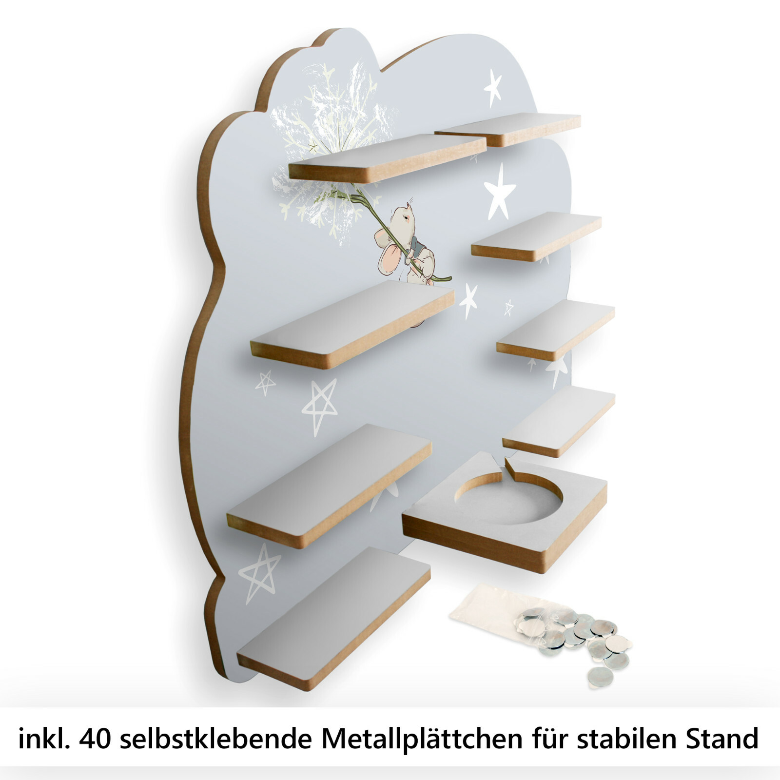 Kreative Feder Wandregal MUSIKBOX-REGAL Teddy & Hase Im Flieger, Für TONIE-BOX Und TONIES Inkl. 40 Metallplättchen
