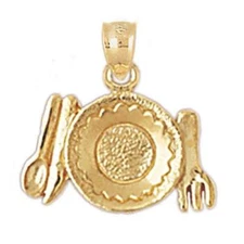 New 14k Yellow Gold Small Dinner Setting Pendant
