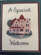 Victorian Welcome House counted cross stitch magazine pattern, Aida & floss lot