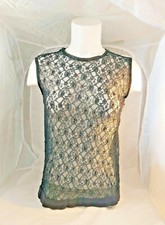 Antique vintage Handmade Black Lace Sleveless Blouse Top embellished