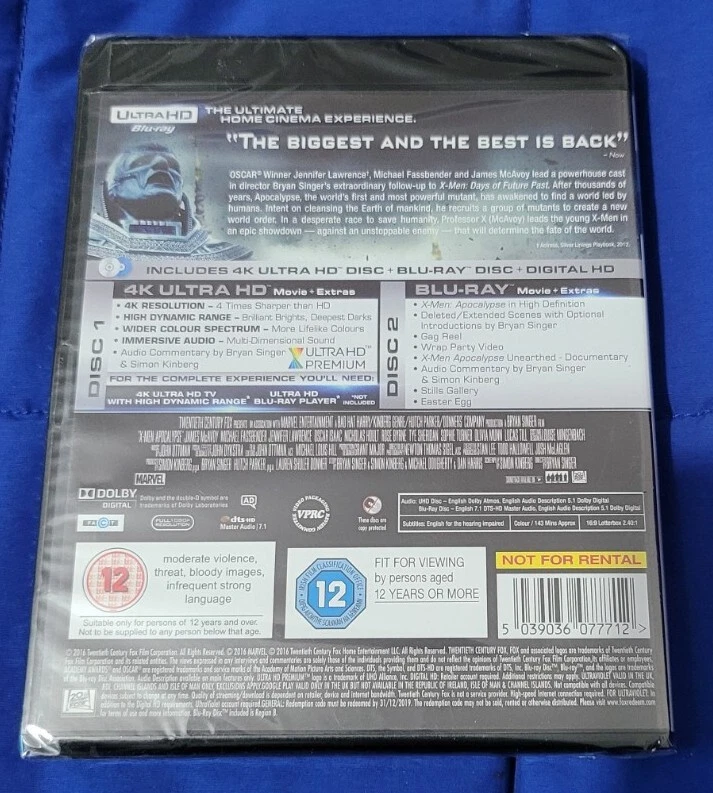 XMEN APOCALYPSE 4K + BLU RAY BRAND NEW FACTORY SEALED - Image 2 of 2
