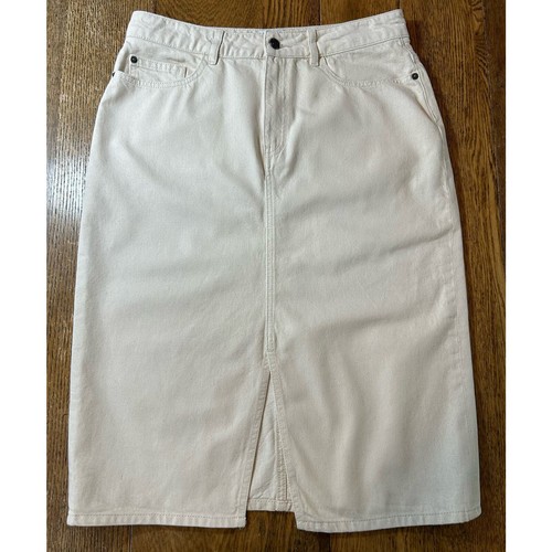 Fat Face Faye Midi Skirt Eco Denim in Cream Sz UK 14 US 10-12 Front Slit
